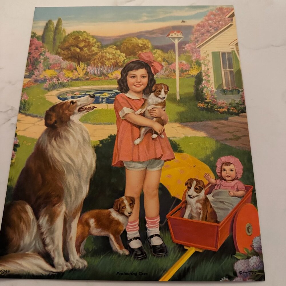Vintage Calendar Art Print "Protecting Care"